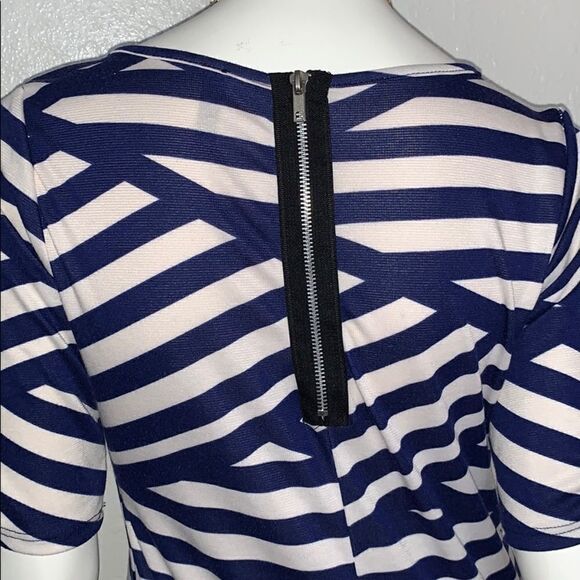 Blue & Cream Stripe Knit Sheath Dress Medium  - Picture 6 of 7